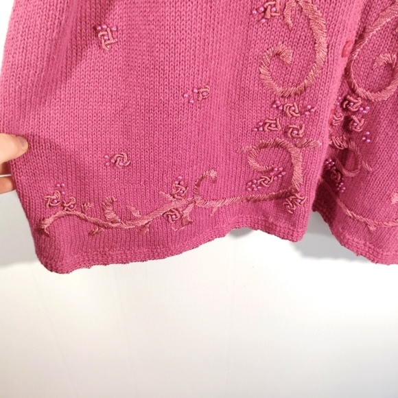 Vintage Sz 26 Maggie Lawrence Cardigan Embroidered Beaded 26/28 Cottage 90s - Picture 6 of 16